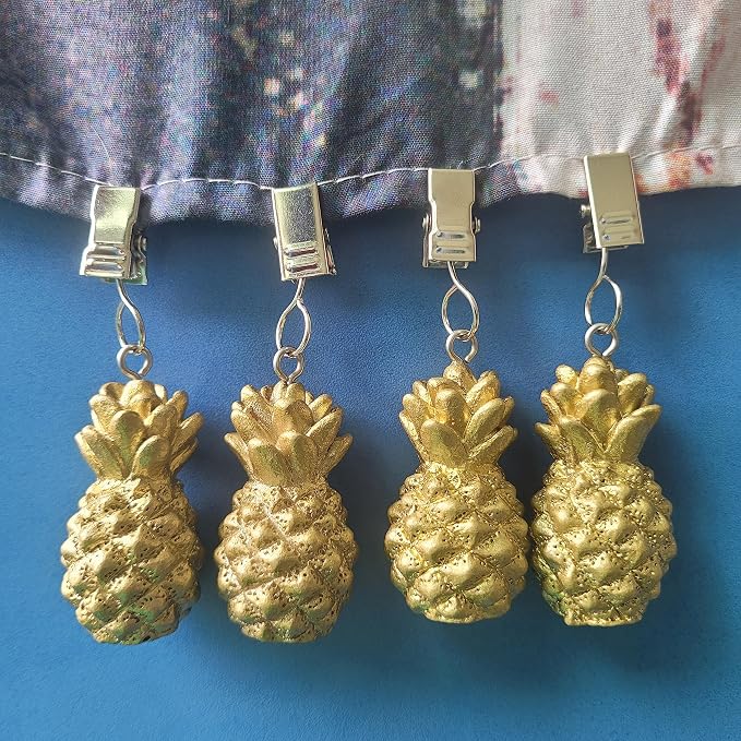 TwoFish Home Set of 4 Golden Pineapple Resin Tablecloth Clamps Golden Pineapple - Image 2