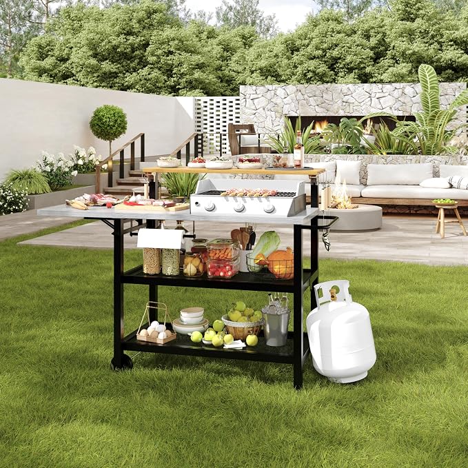 Sundale Outdoor Four-Shelf Grill Cart Table, Movable Stainless Metal Flattop - Image 7