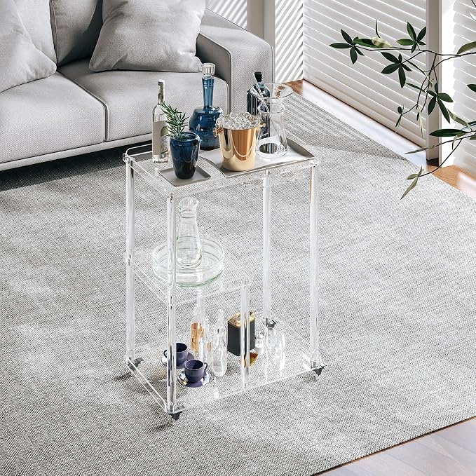 Dethan Acrylic Bar Cart with Lockable Wheels, 3 Tier Clear Serving Cart with - Image 3