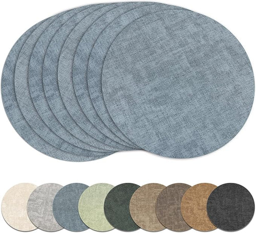 13" Round Placemats Set of 8, Reversible Faux Leather Heat Resistant Table Mats by NCUE