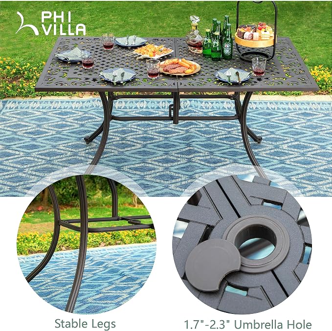 PHI VILLA Cast Aluminum Rectangular Patio Dining Tables - Image 5