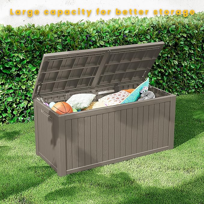 Outdoor Storage Box Waterproof, 200 Gallon Lockable Resin Large Deck Box - Image 8