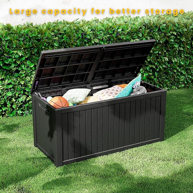 Outdoor Storage Box Waterproof, 200 Gallon Lockable Resin Large Deck Box - Image 9