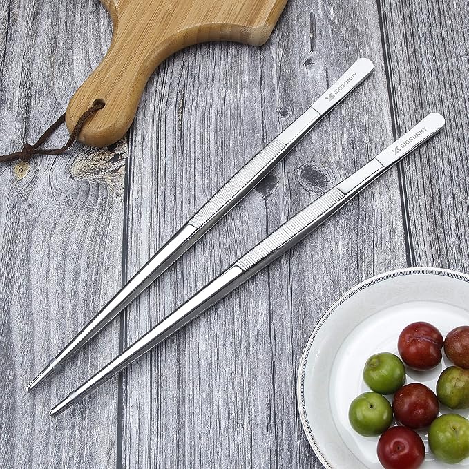 Tongs Stainless Steel Fine-Tip Tweezer Set, Silver, 12 Inch